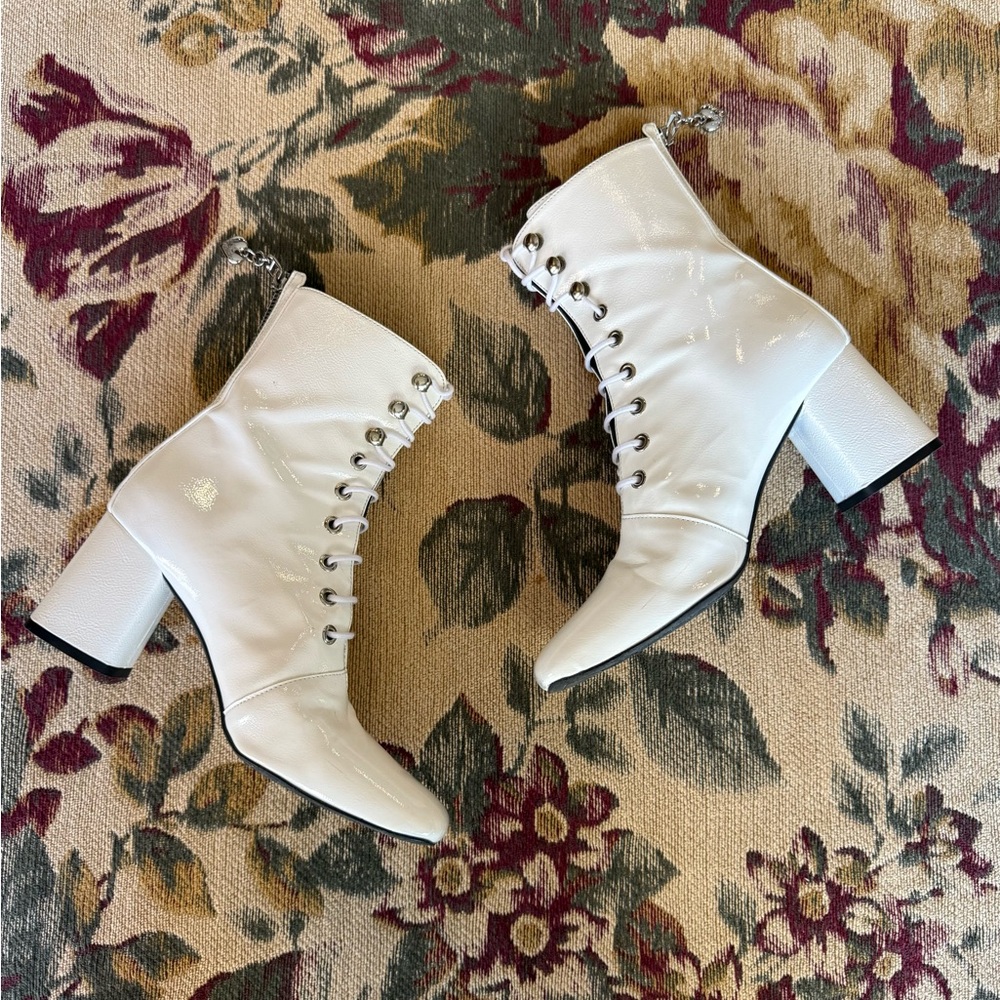 White Moschino Patent Leather Ankle Boots